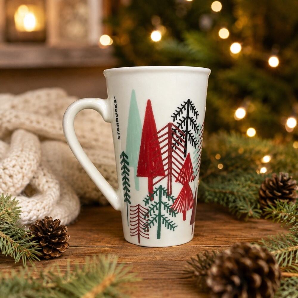 Starbucks 2014 Holiday Christmas Trees Ceramic Travel Mug 14 oz